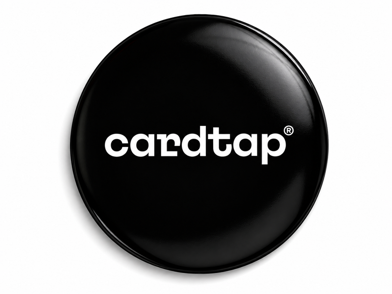 Cardtap NFC Smart Tag Black Edition featuring built-in NFC technology for instant digital business card sharing. Compact adhesive NFC sticker for smartphones, laptops, desks, and workspaces, enabling contactless networking, contact exchange, social media sharing, website access, and digital profile connections with a single tap.