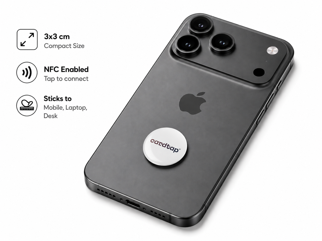 Cardtap White NFC Tag with integrated NFC technology for instant digital profile sharing. Perfect for businesses, professionals, storefronts, events, and contactless networking, allowing users to access contact details, social links, websites, and more with a single tap."